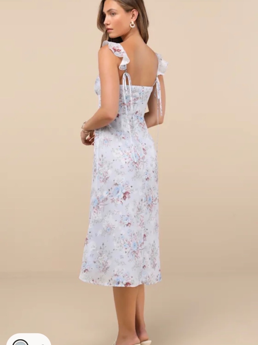 Lulus Delightful Direction Blue Floral Ruffled Tie-strap Midi Dress - Size L - Picture 2 of 2